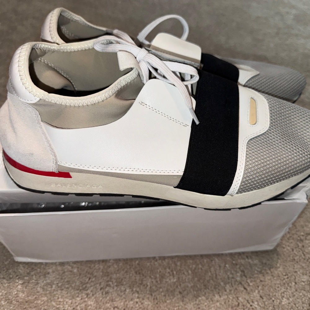 Balenciaga Men's White, Gray, and Black Sneakers